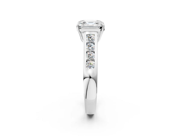 White gold Asscher Solitaire Channel-Set Diamond Engagement Ring with Four-Prong Setting