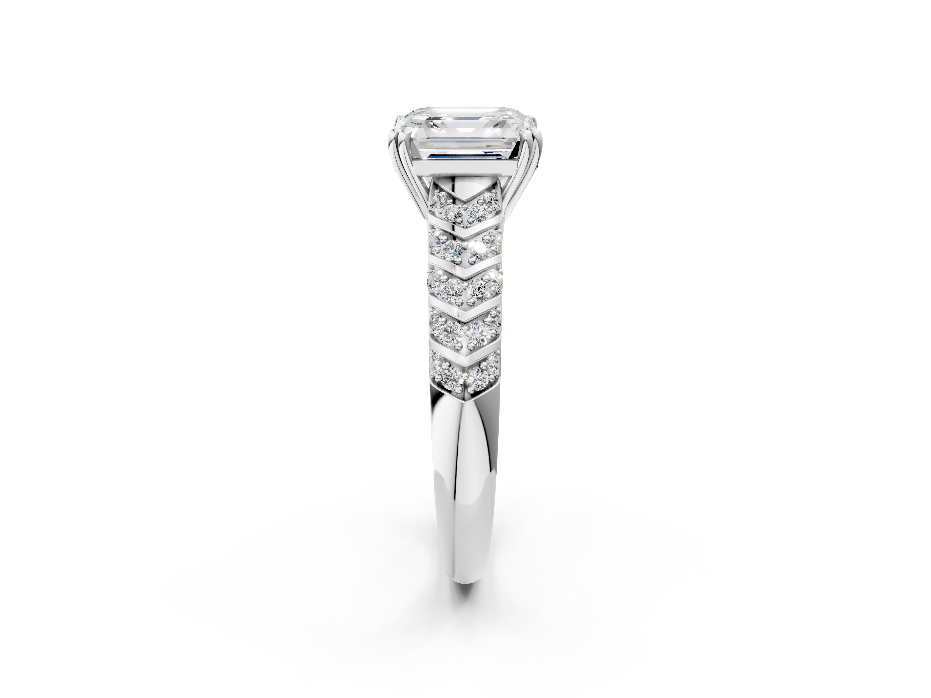 White gold Asscher Solitaire Chevron Pave Diamond Engagement Ring with Six-Prong Setting_5