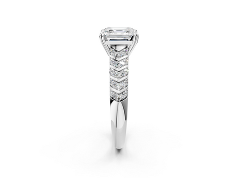 White gold Asscher Solitaire Chevron Pave Diamond Engagement Ring with Six-Prong Setting_5