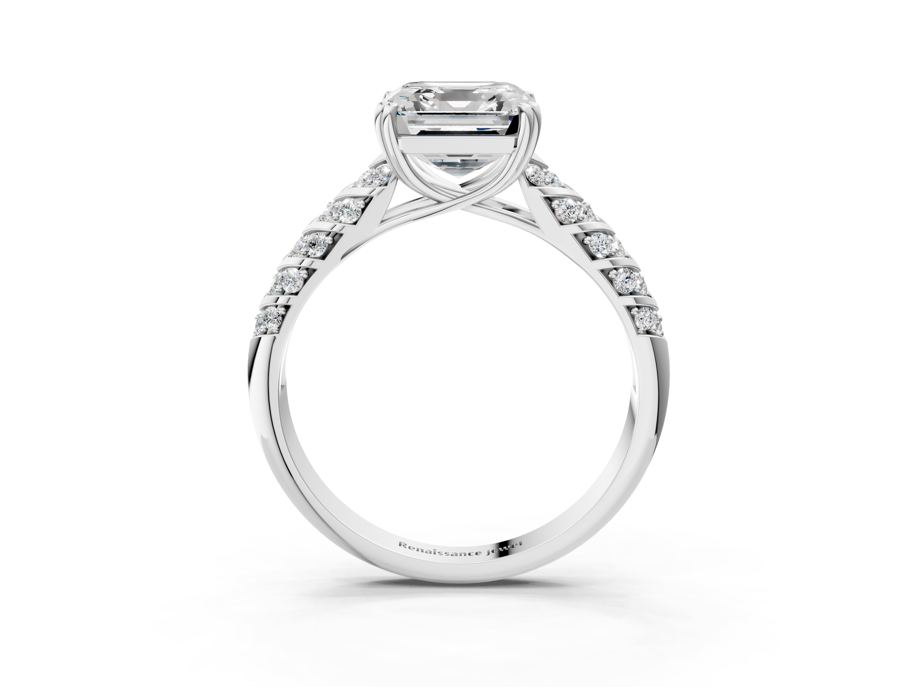 White gold Asscher Solitaire Chevron Pave Diamond Engagement Ring with Six-Prong Setting_6