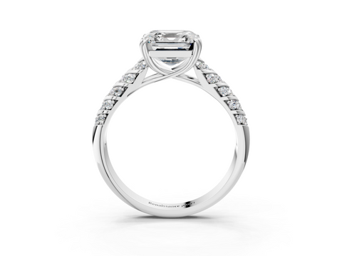 White gold Asscher Solitaire Chevron Pave Diamond Engagement Ring with Six-Prong Setting_6