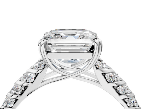 White gold Asscher Solitaire Chevron Pave Diamond Engagement Ring with Six-Prong Setting_7