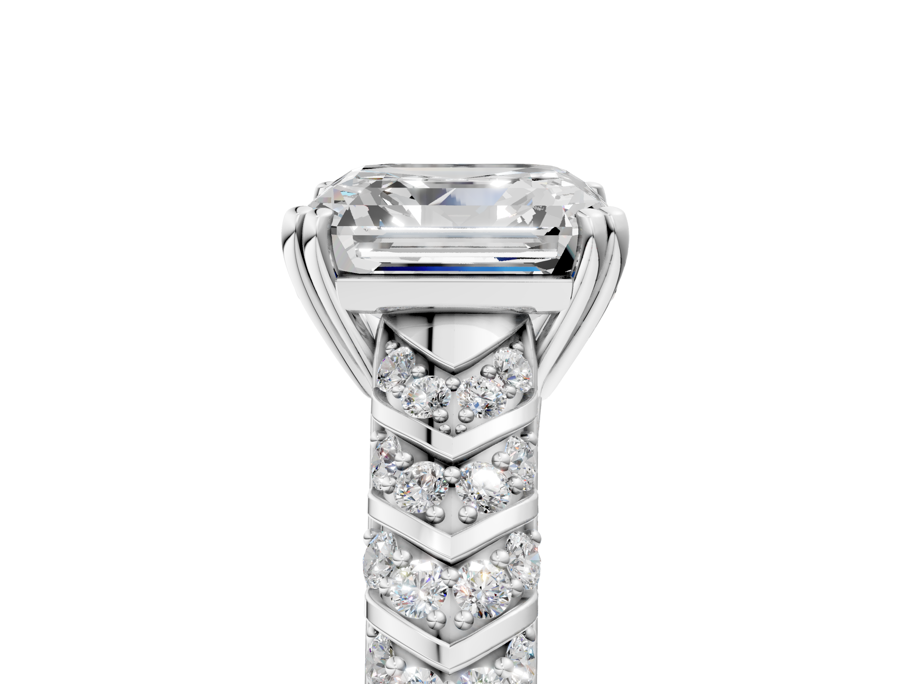 White gold Asscher Solitaire Chevron Pave Diamond Engagement Ring with Six-Prong Setting_8