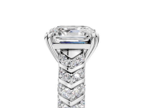 White gold Asscher Solitaire Chevron Pave Diamond Engagement Ring with Six-Prong Setting_8
