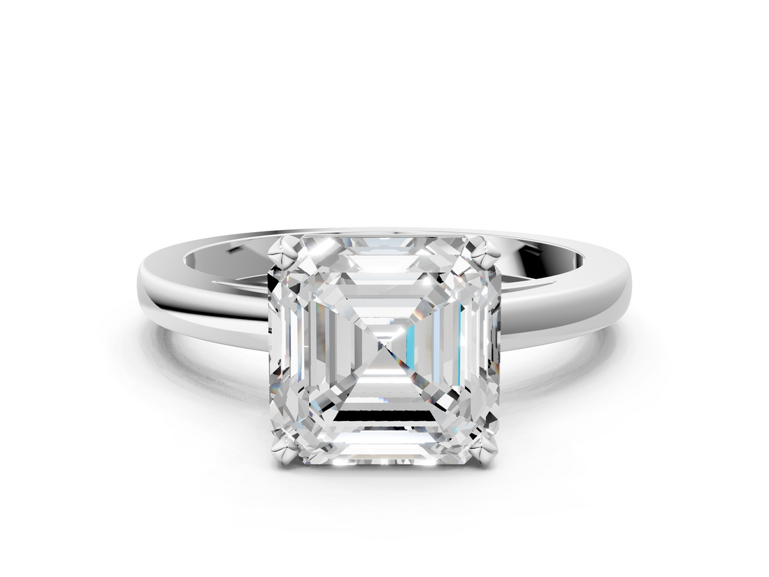 White gold Asscher Solitaire Diamond Engagement Ring with Four-Prong Setting on a Classic Band_21