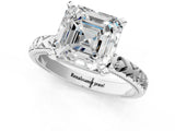 White gold Asscher Solitaire Diamond Engagement Ring with XO Engraved Band and Four-Prong Setting 2
