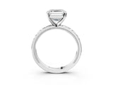 White gold Asscher Solitaire Diamond Engagement Ring with XO Engraved Band and Four-Prong Setting 4