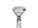 White gold Asscher Solitaire Diamond Engagement Ring with XO Engraved Band and Four-Prong Setting