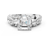 White gold Asscher Solitaire Diamond Leaf Vine Band with Prong Setting_30