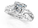 White gold Asscher Solitaire Diamond Leaf Vine Band with Prong Setting_31
