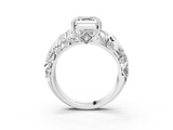 White gold Asscher Solitaire Diamond Leaf Vine Band with Prong Setting_32