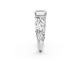 White gold Asscher Solitaire Diamond Leaf Vine Band with Prong Setting_32