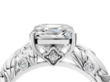 White gold Asscher Solitaire Diamond Leaf Vine Band with Prong Setting_34