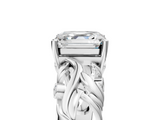 White gold Asscher Solitaire Diamond Leaf Vine Band with Prong Setting_35