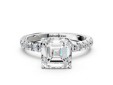 White gold Asscher Solitaire Diamond Pavé Band with Four-Prong Setting_11
