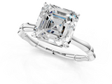 White gold Asscher Solitaire Diamond Ring with Bamboo Band and Four-Prong Setting_25