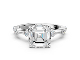 White gold Asscher Solitaire Diamond Ring with Bezel Set Side Stones and Prong Setting_7