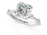 White gold Asscher Solitaire Diamond Ring with Bezel Set Side Stones and Prong Setting_8