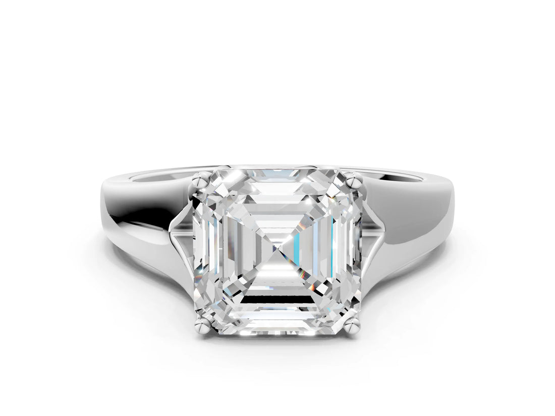 White gold Asscher Solitaire Diamond Ring with Cathedral Band and Four-Prong Setting_83