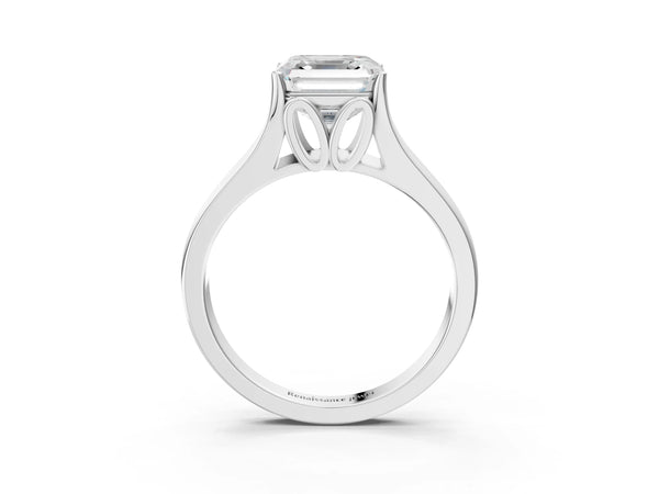 White gold Asscher Solitaire Diamond Ring with Cathedral Band and Four-Prong Setting