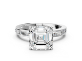 White gold Asscher Solitaire Diamond Ring with Channel-Set Baguette Band and Four-Prong Setting_24