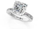 White gold Asscher Solitaire Diamond Ring with Channel-Set Baguette Band and Four-Prong Setting_25