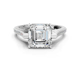 White gold Asscher Solitaire Diamond Ring with Channel Set Band and Bezel Prong Setting_56
