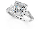 White gold Asscher Solitaire Diamond Ring with Channel Set Band and Bezel Prong Setting_57