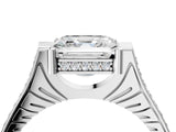 White gold Asscher Solitaire Diamond Ring with Channel Set Band and Bezel Prong Setting_60