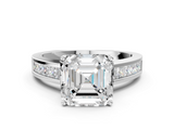 White gold Asscher Solitaire Diamond Ring with Channel-Set Band and Four-Prong Setting_21