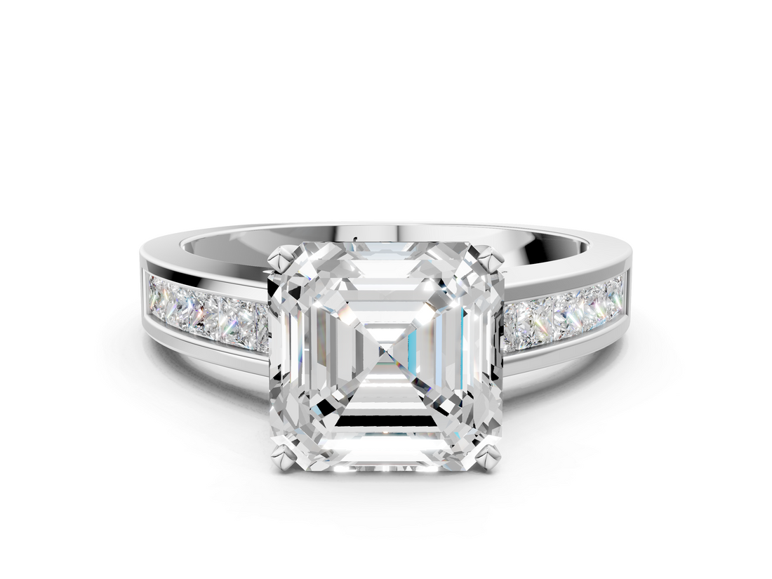 White gold Asscher Solitaire Diamond Ring with Channel-Set Band and Four-Prong Setting_21
