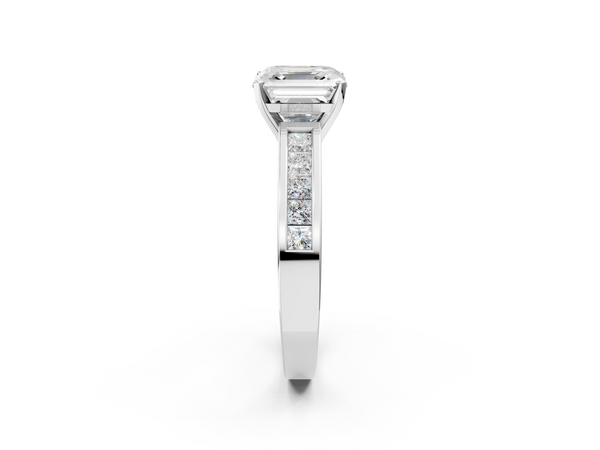 Platinum Asscher Cut Solitaire Engagement Ring Setting with Princess Channel Band