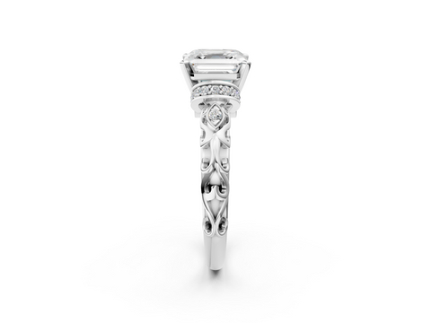 White gold Asscher Solitaire Diamond Ring with Filigree Band and Four-Prong Setting_13