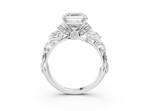 White gold Asscher Solitaire Diamond Ring with Filigree Band and Four-Prong Setting_14