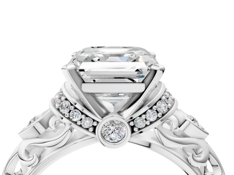 White gold Asscher Solitaire Diamond Ring with Filigree Band and Four-Prong Setting_15