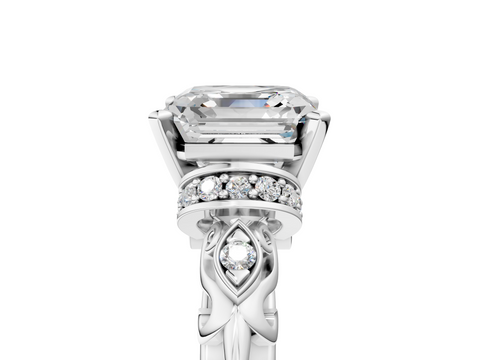 White gold Asscher Solitaire Diamond Ring with Filigree Band and Four-Prong Setting_16