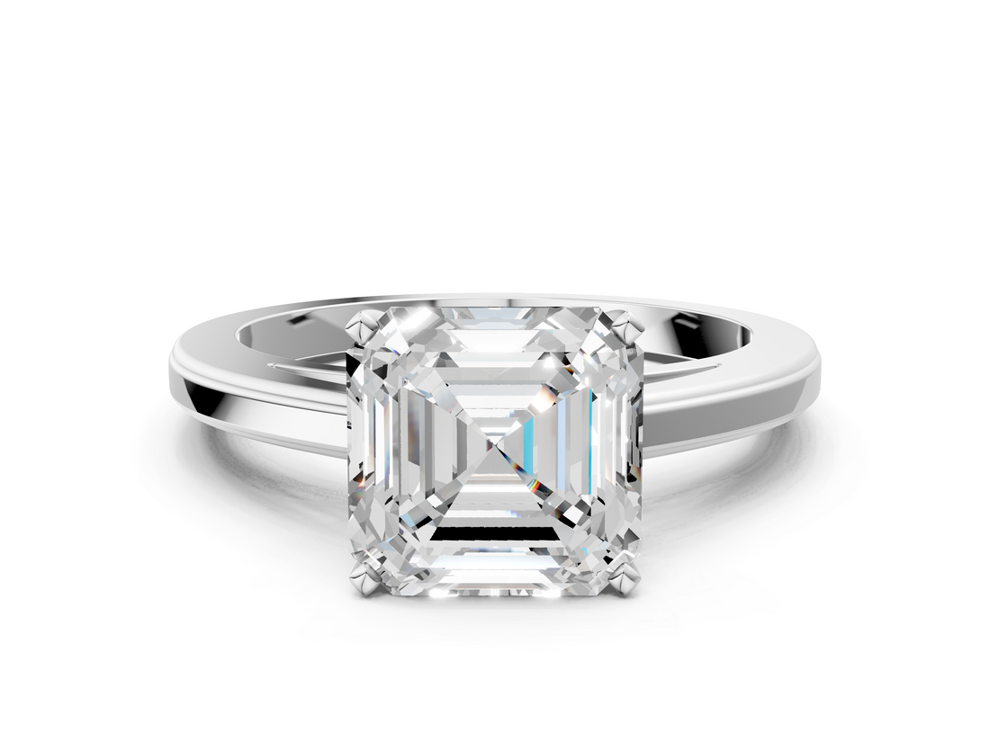 White gold Asscher Solitaire Diamond Ring with Four-Prong Setting and Classic Band_21
