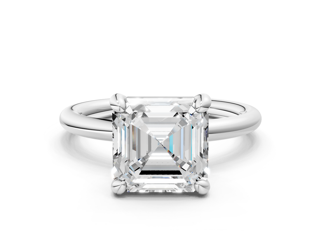 White gold Asscher Solitaire Diamond Ring with Four-Prong Setting on a Plain Band_39