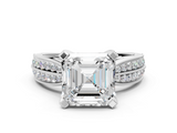 White gold Asscher Solitaire Diamond Ring with Milgrain Pavé Band and Four-Prong Setting_53