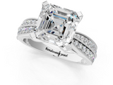 White gold Asscher Solitaire Diamond Ring with Milgrain Pavé Band and Four-Prong Setting_55