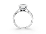 White gold Asscher Solitaire Diamond Ring with Milgrain Pavé Band and Four-Prong Setting_57