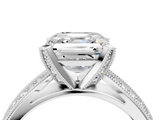 White gold Asscher Solitaire Diamond Ring with Milgrain Pavé Band and Four-Prong Setting_58