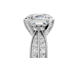 White gold Asscher Solitaire Diamond Ring with Milgrain Pavé Band and Four-Prong Setting_59
