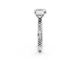 White gold Asscher Solitaire Diamond Ring with Milgrain and Black Enamel X Pattern Band_55