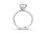 White gold Asscher Solitaire Diamond Ring with Milgrain and Black Enamel X Pattern Band_56