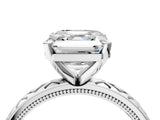 White gold Asscher Solitaire Diamond Ring with Milgrain and Black Enamel X Pattern Band_57