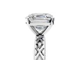 White gold Asscher Solitaire Diamond Ring with Milgrain and Black Enamel X Pattern Band_57