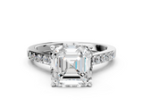 White gold Asscher Solitaire Diamond Ring with Pavé Band and Four-Prong Setting_6