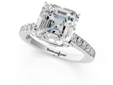 White gold Asscher Solitaire Diamond Ring with Pavé Band and Four-Prong Setting_7