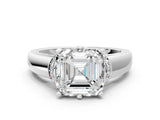 White gold Asscher Solitaire Diamond Ring with Pave Band and Six-Prong Setting_83